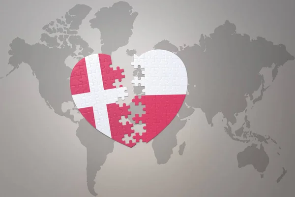 Corazón Del Rompecabezas Con Bandera Nacional Polonia Denmark Fondo Del —  Fotos de Stock