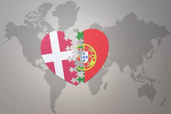 Corazón Del Rompecabezas Con Bandera Nacional Portugal Denmark Fondo Del —  Fotos de Stock