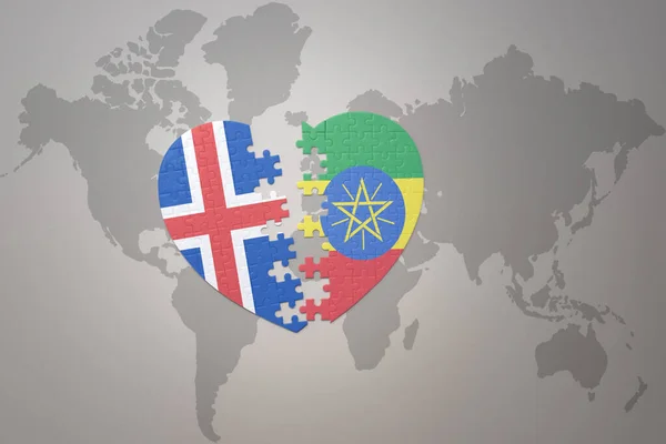 Corazón Del Rompecabezas Con Bandera Nacional Etiopía Iceland Fondo Mapa —  Fotos de Stock