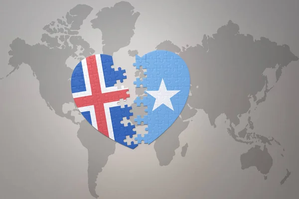 Puzzle Herz Mit Der Nationalflagge Somalias Und Islands Auf Einer — Stockfoto
