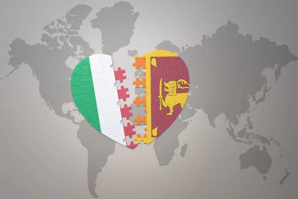 Puzzle Heart National Flag Sri Lanka Italy World Map Background — Stock Photo, Image