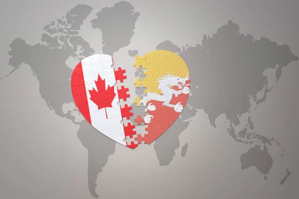 Coração Quebra Cabeça Com Bandeira Nacional Canadá Butão Fundo Mapa — Fotografia de Stock
