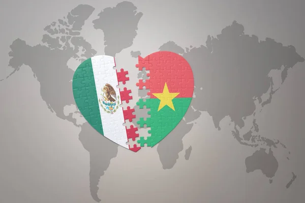 Puzzle Heart National Flag Burkina Faso Mexico World Map Background — Stock Photo, Image