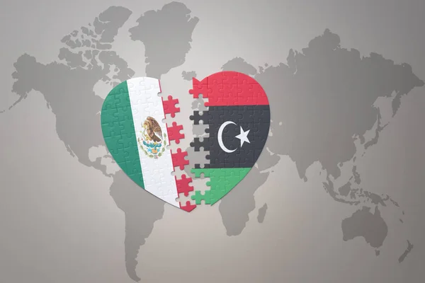 Puzzle Heart National Flag Libya Mexico World Map Background Concept — Stock Photo, Image