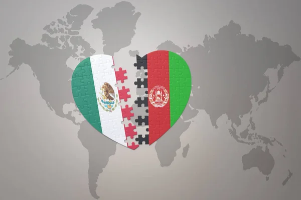 Puzzle Heart National Flag Afghanistan Mexico World Map Background Concept — Stock Photo, Image