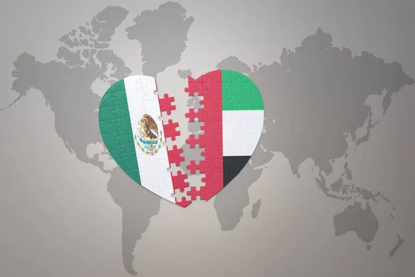 Puzzle Heart National Flag United Arab Emirates Mexico World Map — Stock Photo, Image