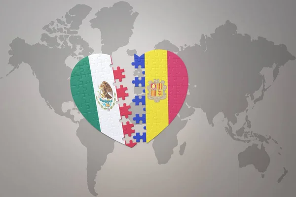 Pussel Hjärta Med Den Nationella Flaggan Andorra Och Mexico Världskarta — Stockfoto