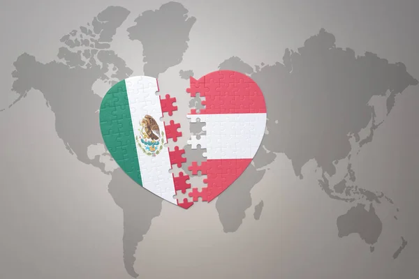 Pussel Hjärta Med Den Nationella Flaggan Austrien Och Mexico Världskarta — Stockfoto