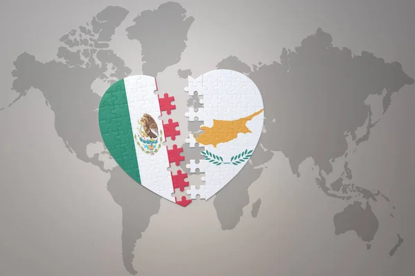 Pussel Hjärta Med Den Nationella Flaggan Cyprus Och Mexico Världskarta — Stockfoto
