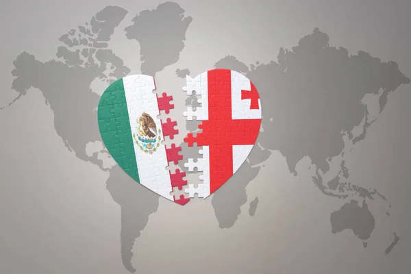 Puzzle Heart National Flag Georgia Mexico World Map Background Concept — Stock Photo, Image