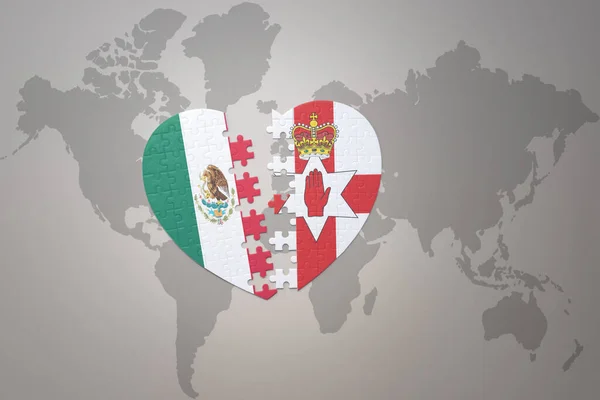 Pussel Hjärta Med Den Nationella Flaggan Norra Irland Och Mexiko — Stockfoto