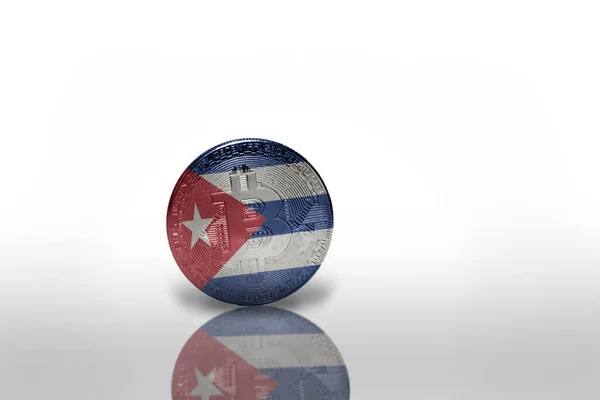 Bitcoin Avec Drapeau National Cuba Sur Fond Blanc Bitcoin Concept — Photo