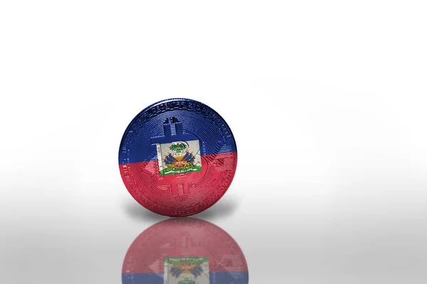 白い背景にハイチの国旗が描かれています ビットコイン採掘の概念 3Dイラスト — ストック写真