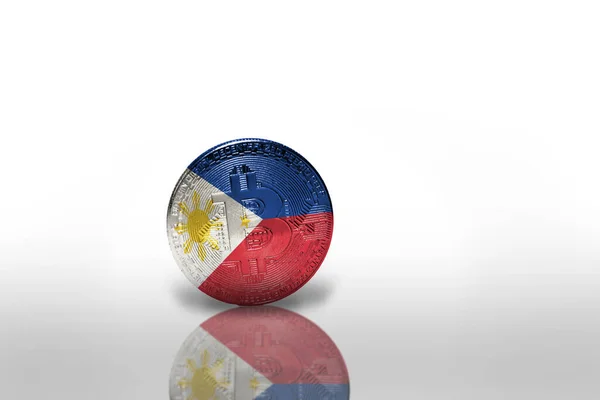 Bitcoin Dengan Bendera Nasional Philippinus Pada Latar Belakang Putih Konsep — Stok Foto
