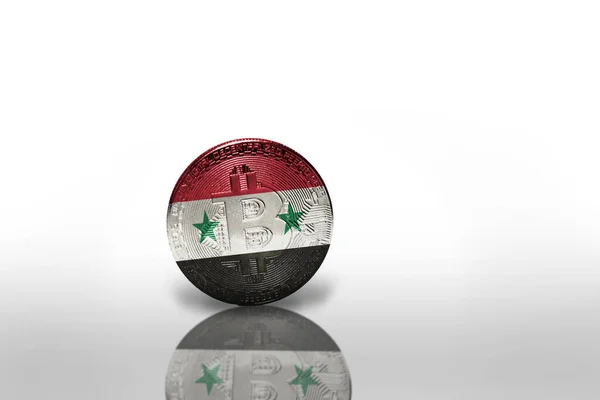 Bitcoin Flagą Narodową Syrii Białym Tle Koncepcja Wydobycia Bitcoinów Ilustracja — Zdjęcie stockowe