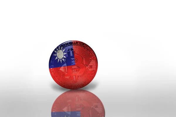 Bitcoin Dengan Bendera Nasional Taiwan Latar Belakang Putih Konsep Pertambangan — Stok Foto