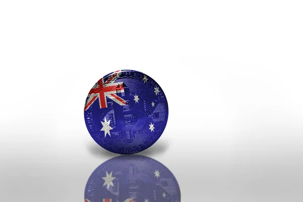 Bitcoin Národní Vlajkou Austrálie Bílém Pozadí Koncept Těžby Bitcoinů Ilustrace — Stock fotografie