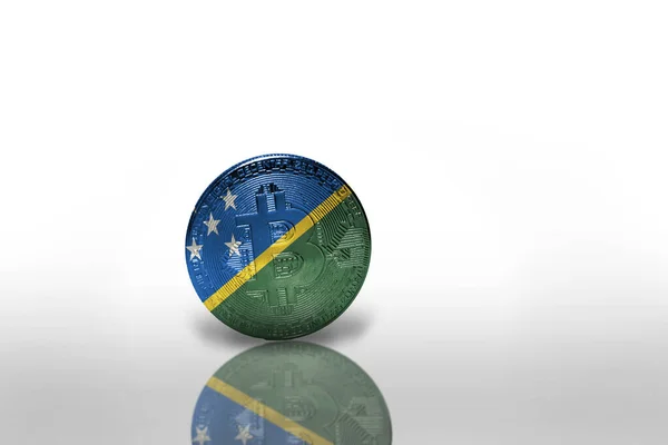 Bitcoin Flagą Narodową Wysp Salomona Białym Tle Koncepcja Wydobycia Bitcoinów — Zdjęcie stockowe