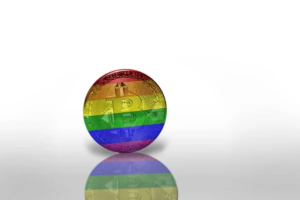 Bitcoin Con Bandera Gay Arco Iris Fondo Blanco Concepto Minería —  Fotos de Stock