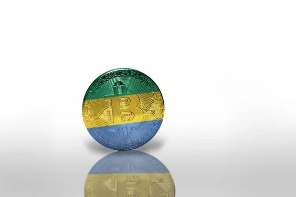 Bitcoin Con Bandera Nacional Gabón Sobre Fondo Blanco Concepto Minería —  Fotos de Stock