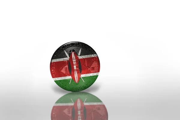 Bitcoin Kenyai Nemzeti Zászlóval Fehér Háttéren Bitcoin Bányászati Koncepció Illusztráció — Stock Fotó