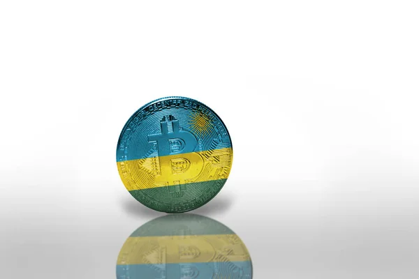 白色背景的比特币的国旗为Rwanda 比特币开采的概念 3D说明 — 图库照片