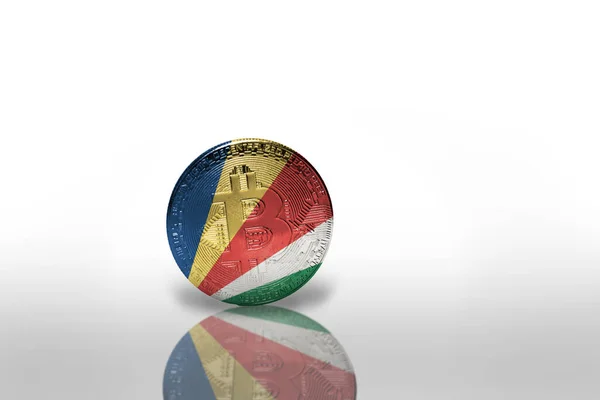 Bitcoin Con Bandiera Nazionale Seychelles Sullo Sfondo Bianco Bitcoin Concetto — Foto Stock