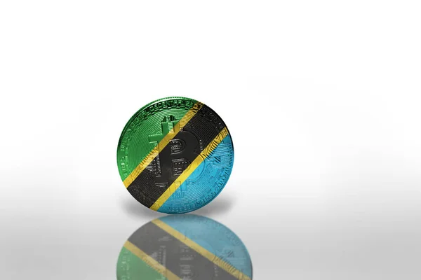 Bitcoin Flagą Narodową Tanzanii Białym Tle Koncepcja Wydobycia Bitcoinów Ilustracja — Zdjęcie stockowe