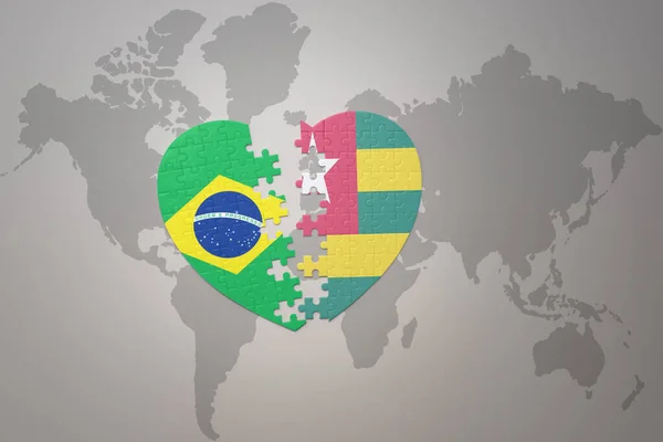Coração Quebra Cabeça Com Bandeira Nacional Brasil Togo Fundo Mapa — Fotografia de Stock