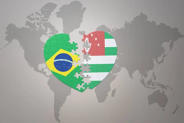 Coração Quebra Cabeça Com Bandeira Nacional Brasil Abcásia Fundo Mapa — Fotografia de Stock