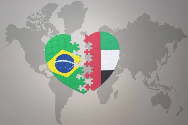 Coração Quebra Cabeça Com Bandeira Nacional Brasil Emirados Árabes Unidos — Fotografia de Stock