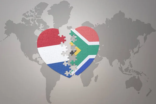 Puzzleherz Mit Der Nationalflagge Südafrikas Und Der Niederlande Auf Einer — Stockfoto