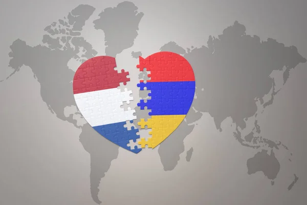 Coração Quebra Cabeça Com Bandeira Nacional Arménia Países Baixos Mapa — Fotografia de Stock