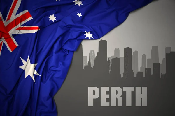 Abstract Silhouette City Text Perth Waving Colorful National Flag Australia — Stock Photo, Image