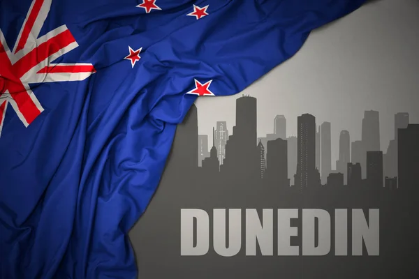 Abstract Silhouette City Text Dunedin Waving Colorful National Flag New — Stock Photo, Image