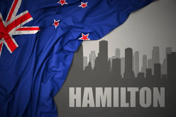 Abstract Silhouette City Text Hamilton Waving Colorful National Flag New — Stock Photo, Image
