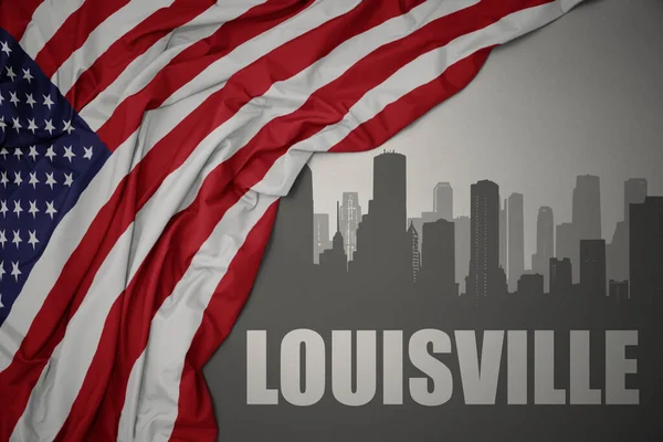 Abstract Silhouet Van Stad Met Tekst Louisville Buurt Zwaaiende Kleurrijke — Stockfoto