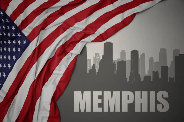 Abstract Silhouette City Text Memphis Waving Colorful National Flag United — Φωτογραφία Αρχείου