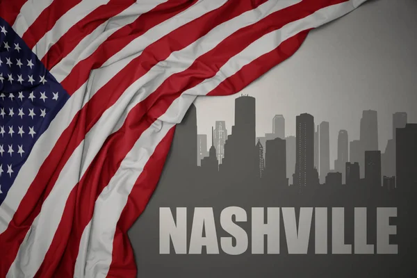 Silhouette Astratta Della Città Con Testo Nashville Vicino Sventola Colorata — Foto Stock