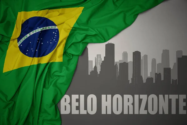 Silueta Abstracta Ciudad Con Texto Belo Horizonte Cerca Ondeando Colorida — Foto de Stock