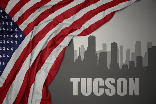 Abstrakt Siluett Staden Med Text Tucson Nära Vinka Färgglada Nationella — Stockfoto
