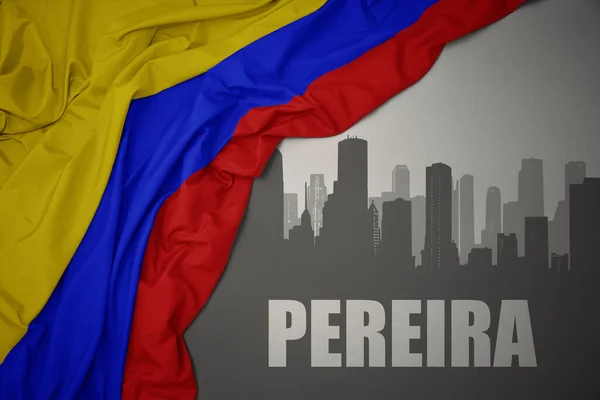 Gri Arka Planda Renkli Kolombiya Bayrağı Dalgalandıran Pereira Yazılı Soyut — Stok fotoğraf