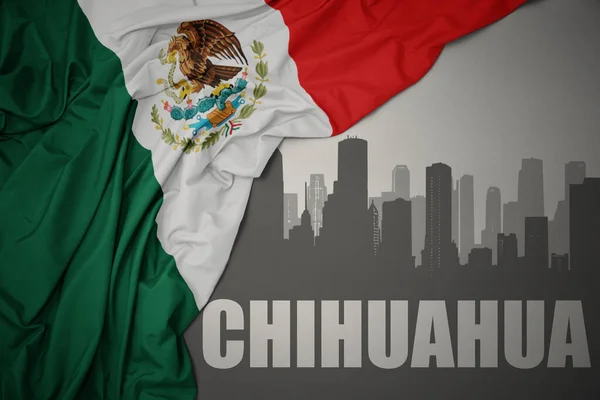 Abstract Silhouette City Text Chihuahua Waving Colorful National Flag Mexico — Stock Photo, Image