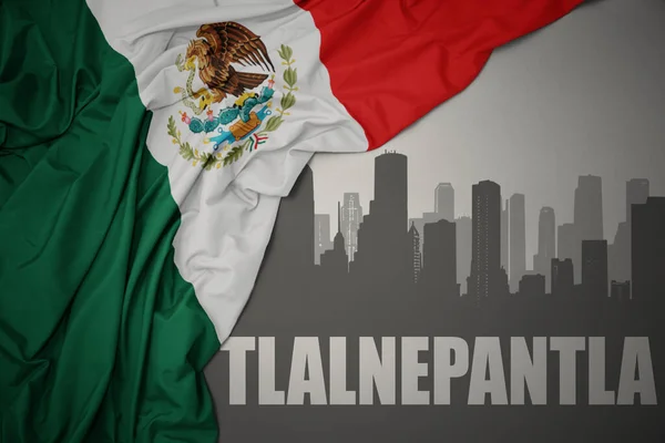 Abstract Silhouette City Text Tlalnepantla Waving Colorful National Flag Mexico — Stock Photo, Image