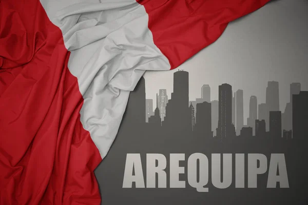 Abstract Silhouette City Text Arequipa Waving Colorful National Flag Peru — Stock Photo, Image