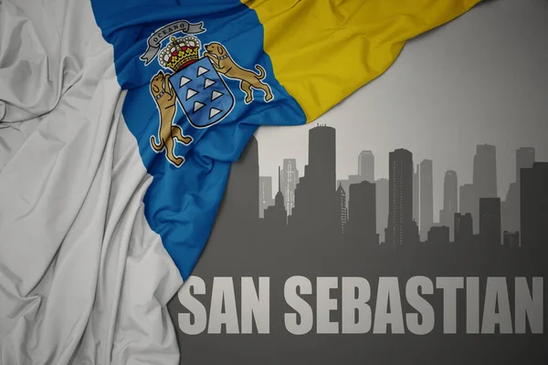 Abstract Silhouette City Text San Sebastian Waving Colorful National Flag — Stock Photo, Image