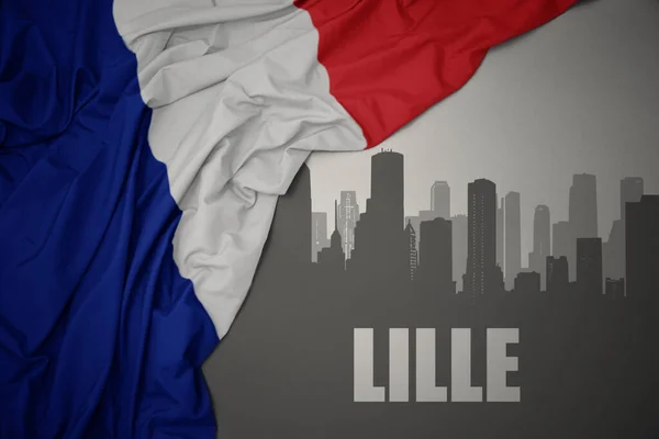 Abstract Silhouette City Text Lille Waving Colorful National Flag France — Stock Photo, Image