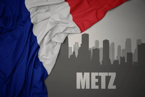 Abstract Silhouette City Text Metz Waving Colorful National Flag France — Stock Photo, Image