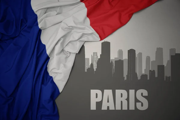 Abstract Silhouette City Text Paris Waving Colorful National Flag France — Stock Photo, Image