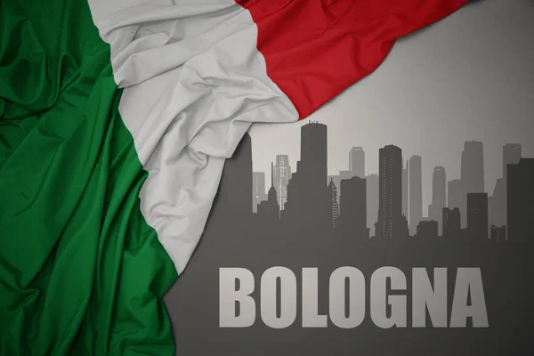 Abstract Silhouet Van Stad Met Tekst Bologna Buurt Zwaaien Kleurrijke — Stockfoto